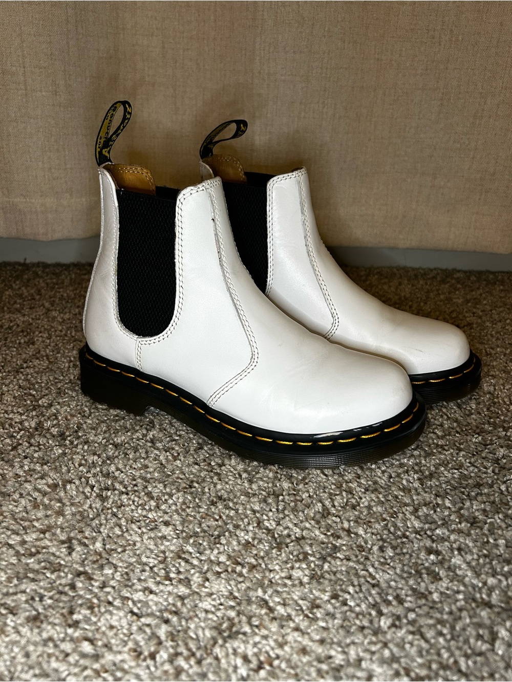 White Leather Chelsea Boots with Black Elastic Panels